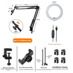 LumiFlex LED ring light with flexible arm & phone holder | 3 light colors & USB connection | Perfect for livestream, video & selfie