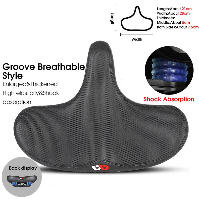Wide Ergonomic Bike Saddle – Comfortable Saddle with Shock Absorption for City and Mountain Bikes