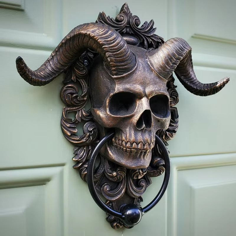Resin Gothic Goat Skull Door Knocker