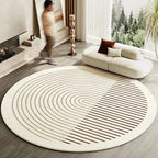 Japanese Style Round Striped Rug Thick Washable with Non-Slip Backing