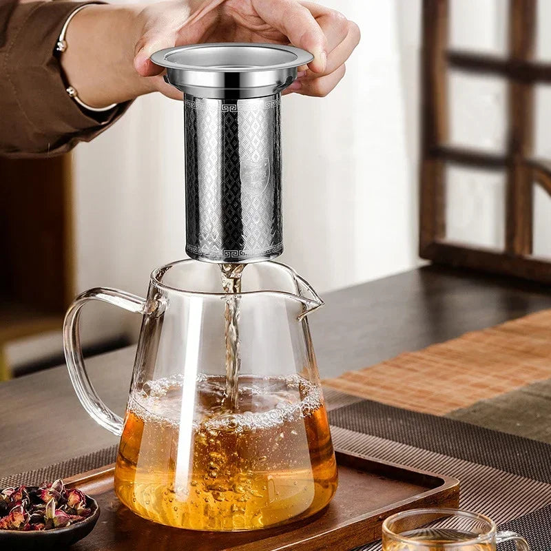 450ml-950ml Heat Resistant Glass Teapot – Stainless Steel Tea Filter, Flower Kettle for Kung Fu Tea, Puer and Oolong Tea