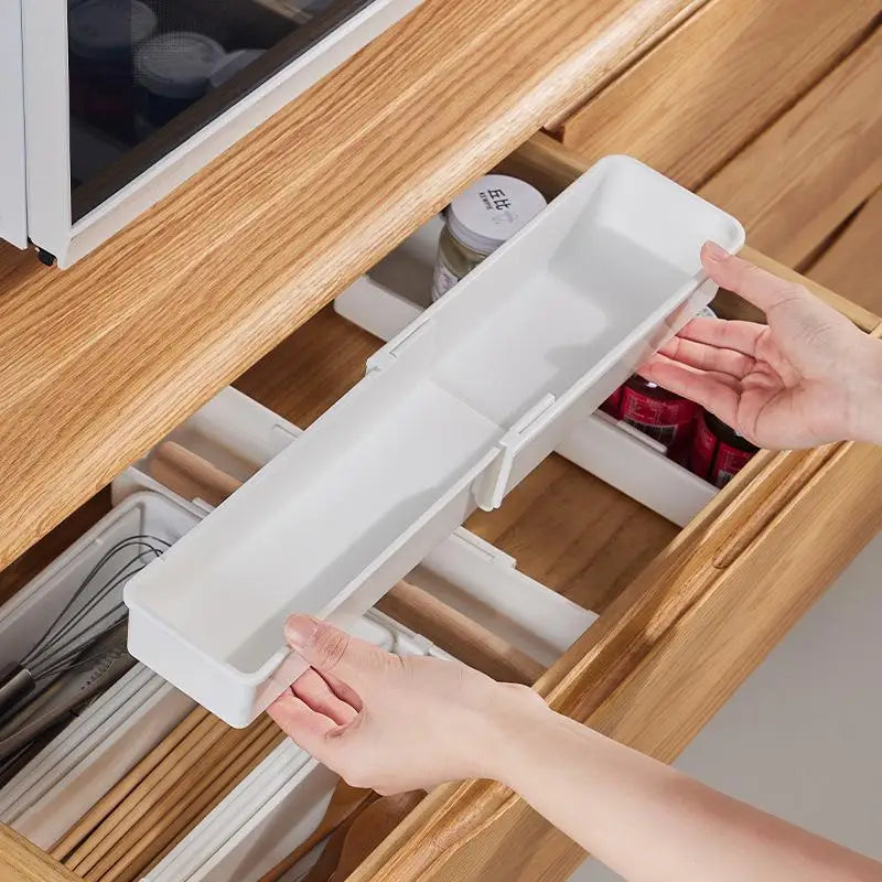 FlexiSort Cutlery Tray | Expandable Cutlery Organizer | Flexible & Space-Saving | White