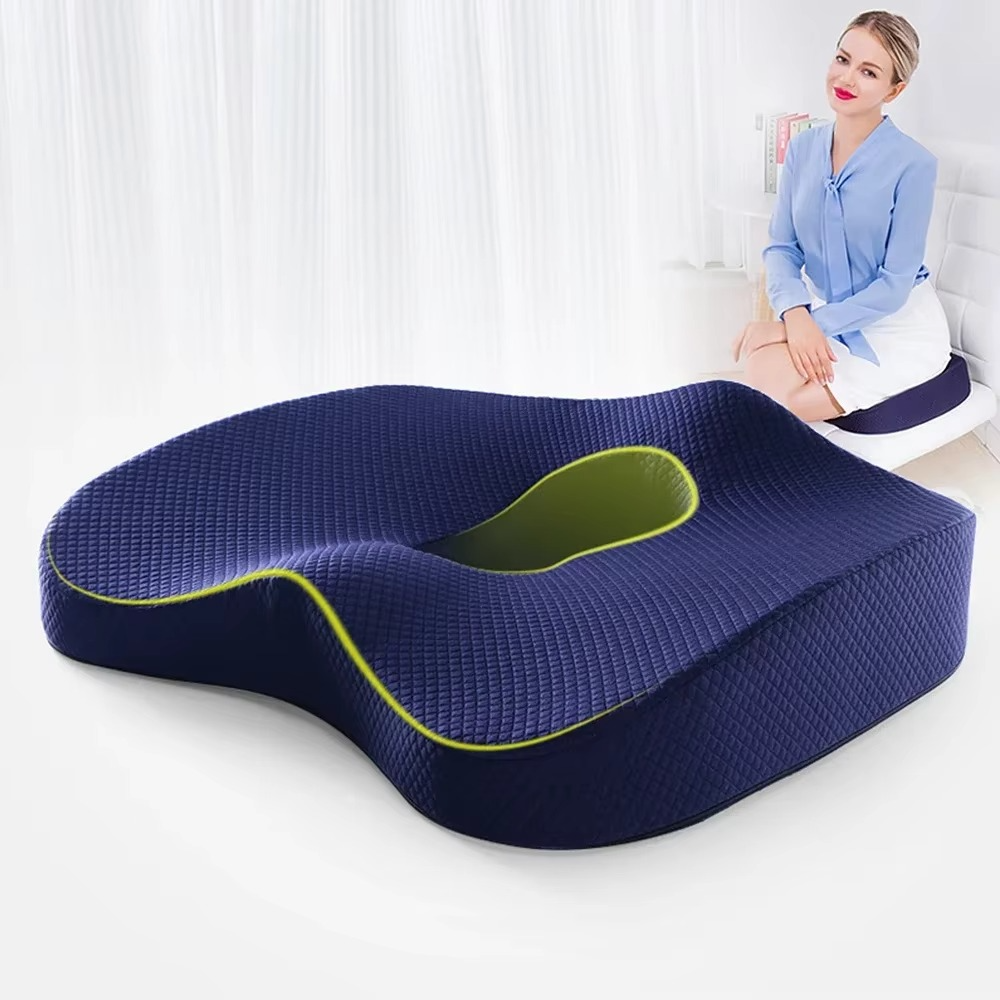 High-Density Memory Foam Seat Cushion with Tailbone Cutout for Office and Car