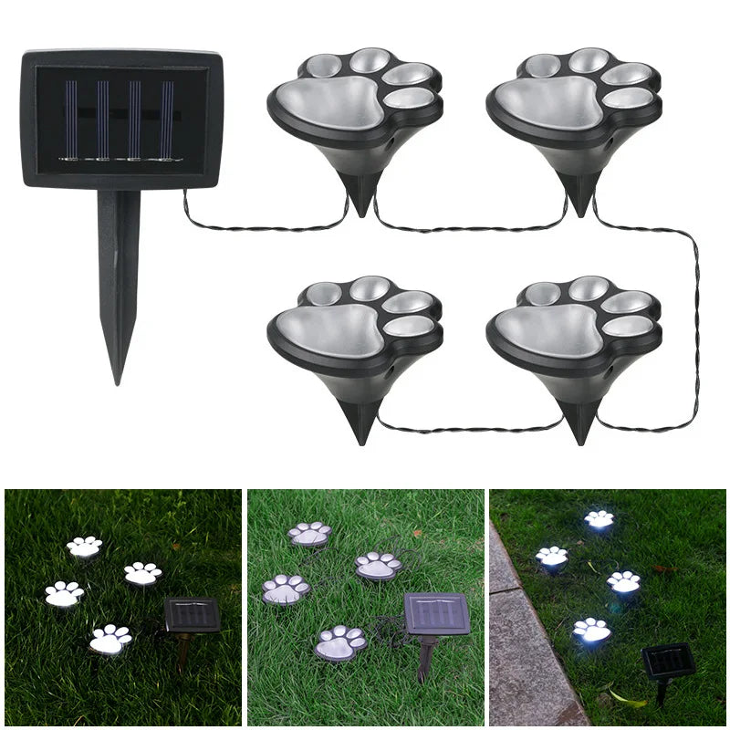 Solar lamp in paw print design – LED garden lighting in multicolor for outdoor use