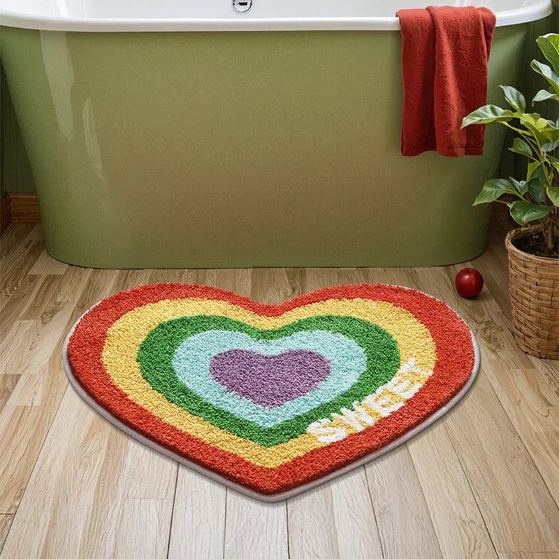 Heart-Shaped Rainbow Tufted Mat