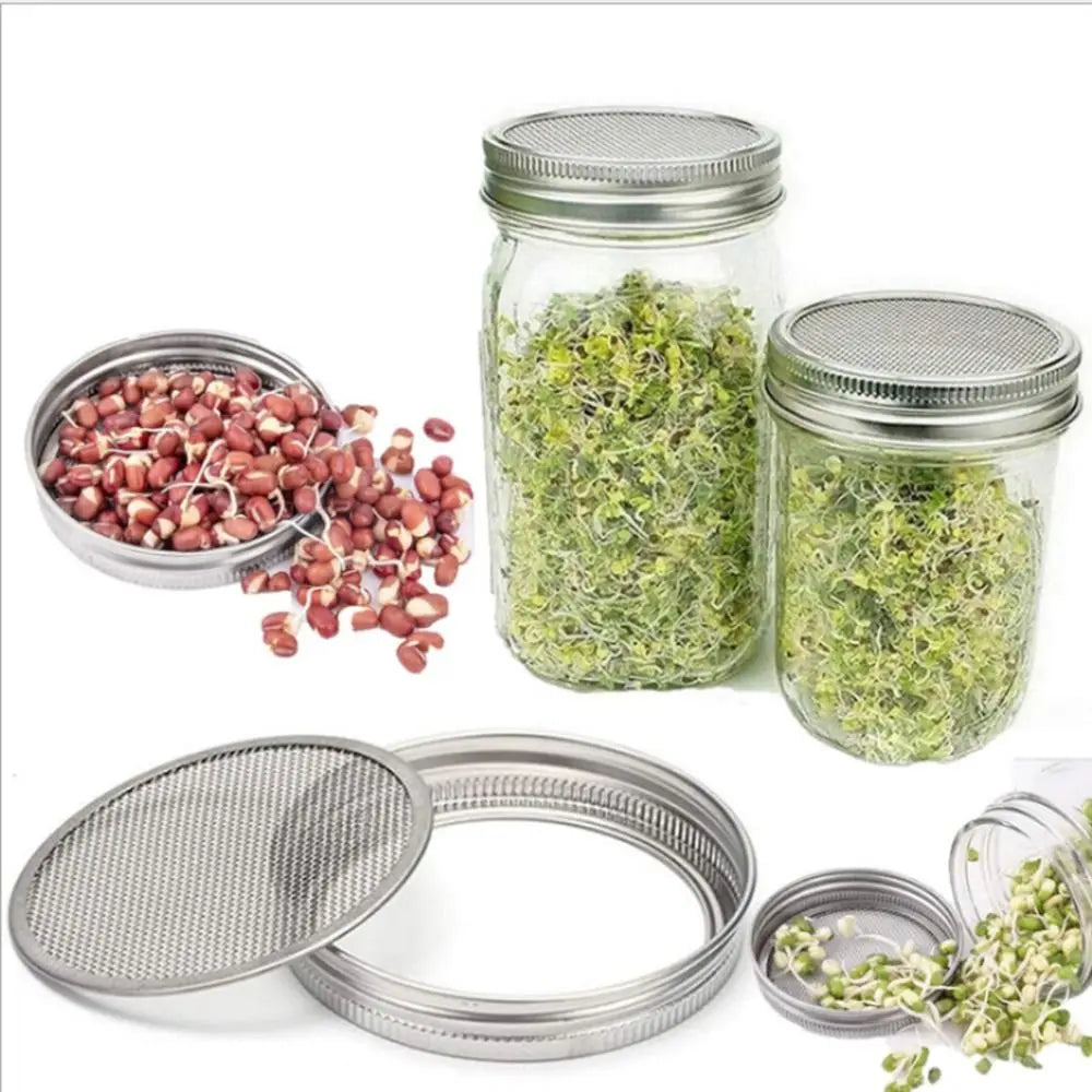 VitaKeim Sprouting Jar Set | Stainless Steel Strainer Lid | For Fresh Sprouts at Home | 16oz & 32oz
