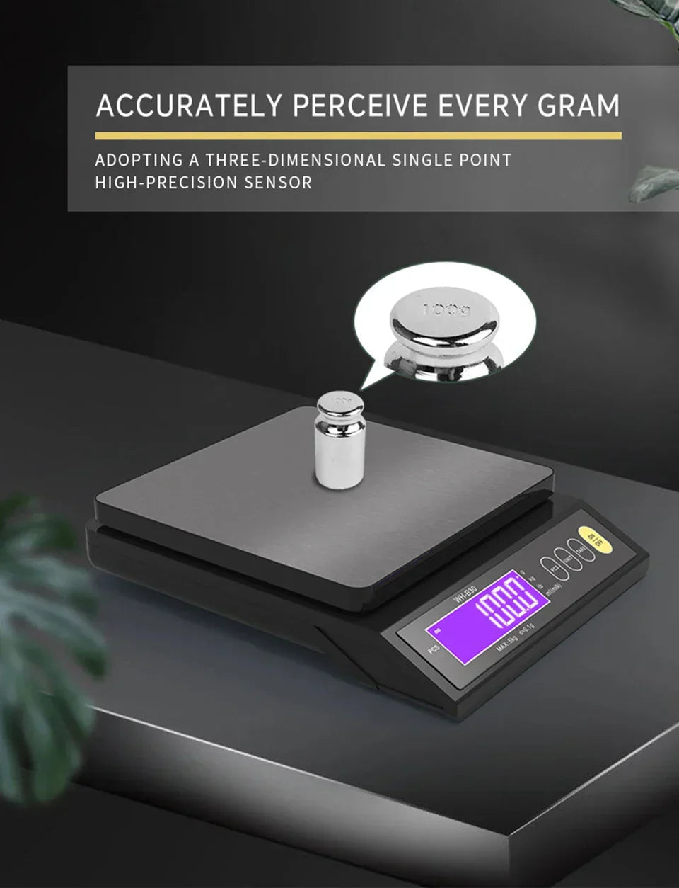 5 kg/0.1 g and 10 kg/1 g digital electronic kitchen scale, LCD display, fully waterproof stainless steel weighing tool for baking