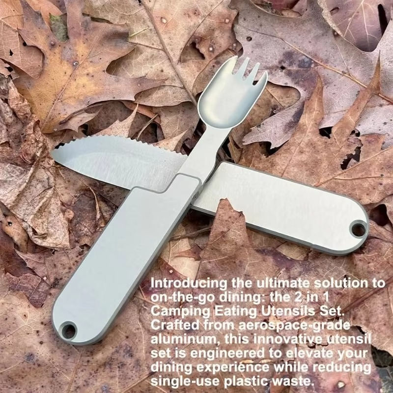 Compact 2-in-1 Camping Cutlery Set - Detachable Knife and Fork, Ideal for Travel