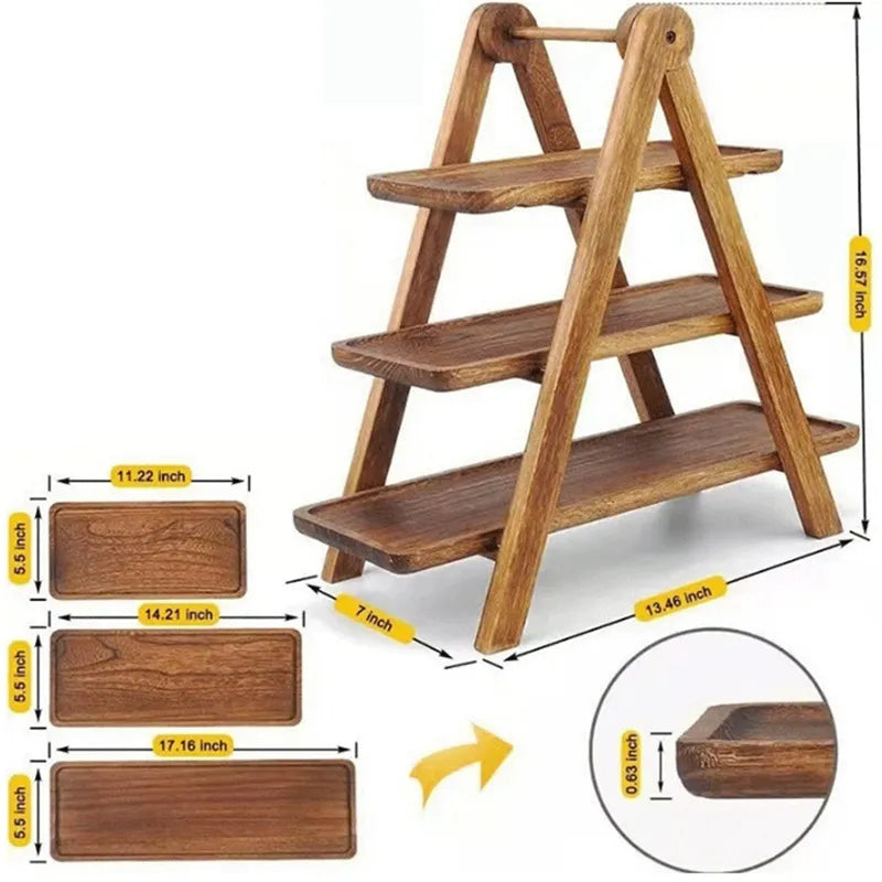 3-tier wooden step plate decor cake stand farmhouse step plate party serving dish and trays