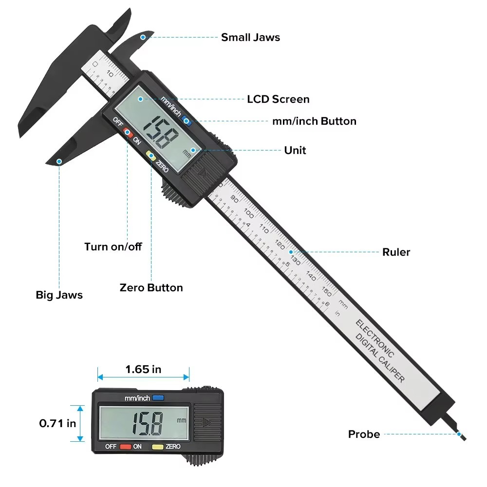 Digital Vernier Caliper Ruler, Carbon Fiber Electronic Micrometer Gauge