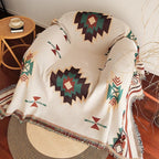 AztecaLoom Boho Blanket | XXL Aztec Throw with Fringes | Southwestern Ethno Style | Vintage Throw Blanket made of Cotton Blend