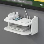 SkyConnect Home | WLAN Router Wall Shelf | Hidden Cable Organizer & Socket Holder | Floating Shelf for TV Box & More | White | 40×12×8 cm