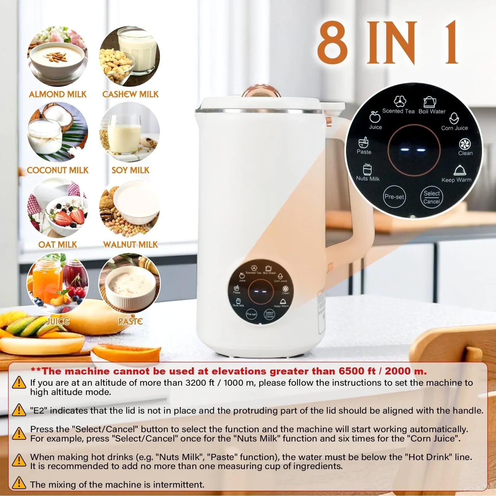 PlantPure Plant Milk Maker 8-in-1 | For Nut, Oat & Soy Milk | 1000 ml Capacity | BPA-free