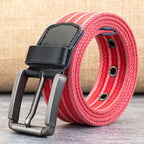 Men’s Canvas Belt – Adjustable Casual Striped Waistband