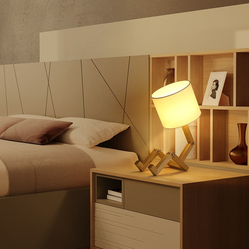 Robot Form Wood Table Lamp