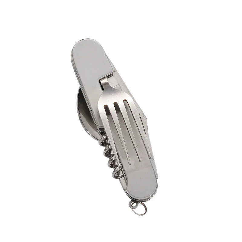 4-in-1 Outdoor Cutlery Set Camplico | Foldable Spoon, Fork, Knife & Bottle Opener | Stainless Steel & Compact | For Camping & Travel