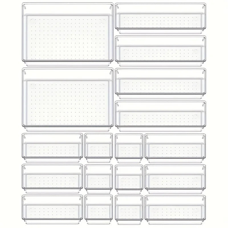 Clearyx Organizer Set | 18-piece Transparent | Modular & Stackable | For Bathroom, Kitchen & Office