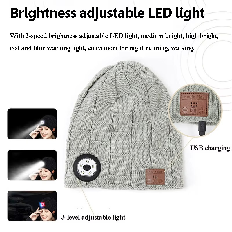 Wireless Bluetooth Music Beanie with Built‑In Headphones and LED Light