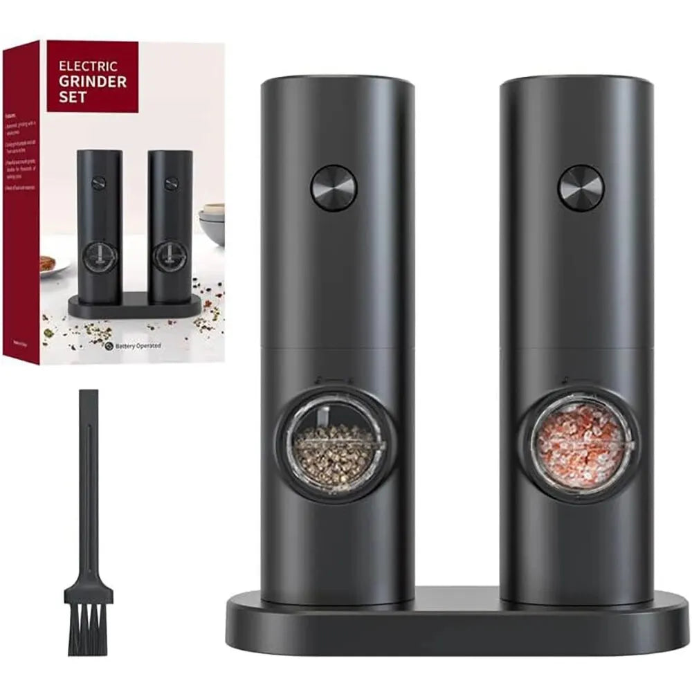 2 Pieces Electric Salt and Pepper Mill with Adjustable Grinding Degree, Refillable Mill, Battery-Powered Kitchen Gadget