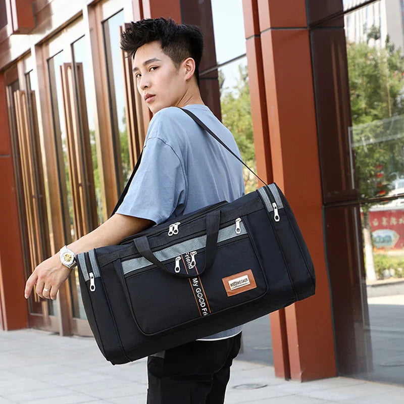 Travinero Foldable Travel Bag Men | Large Capacity | Waterproof Shoulder Bag for Business Trips & Short Trips | Sports & Leisure Bag