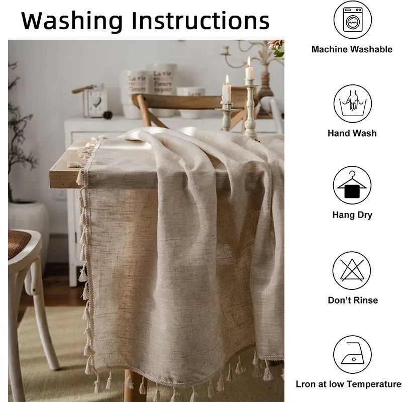 2023 Cotton-Linen Tablecloth with Tassels, Rectangular Tablecloth for Dining Table, Coffee-Tea Tablecloths, Wedding Easter Decoration