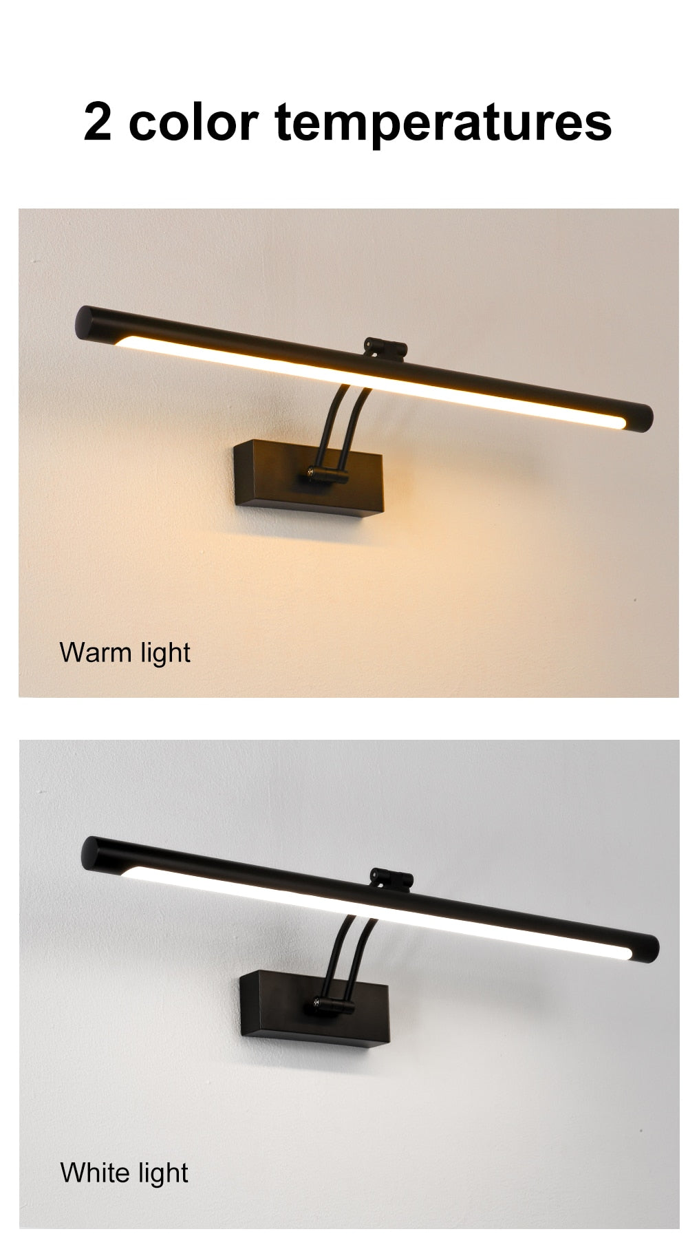 80-100cm LED wall lamp - Modern black/silver wall light for the bathroom, internally mounted picture light