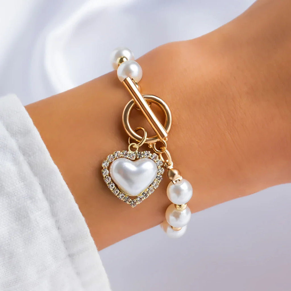 Pearl Heart Diamond Accented Bracelet