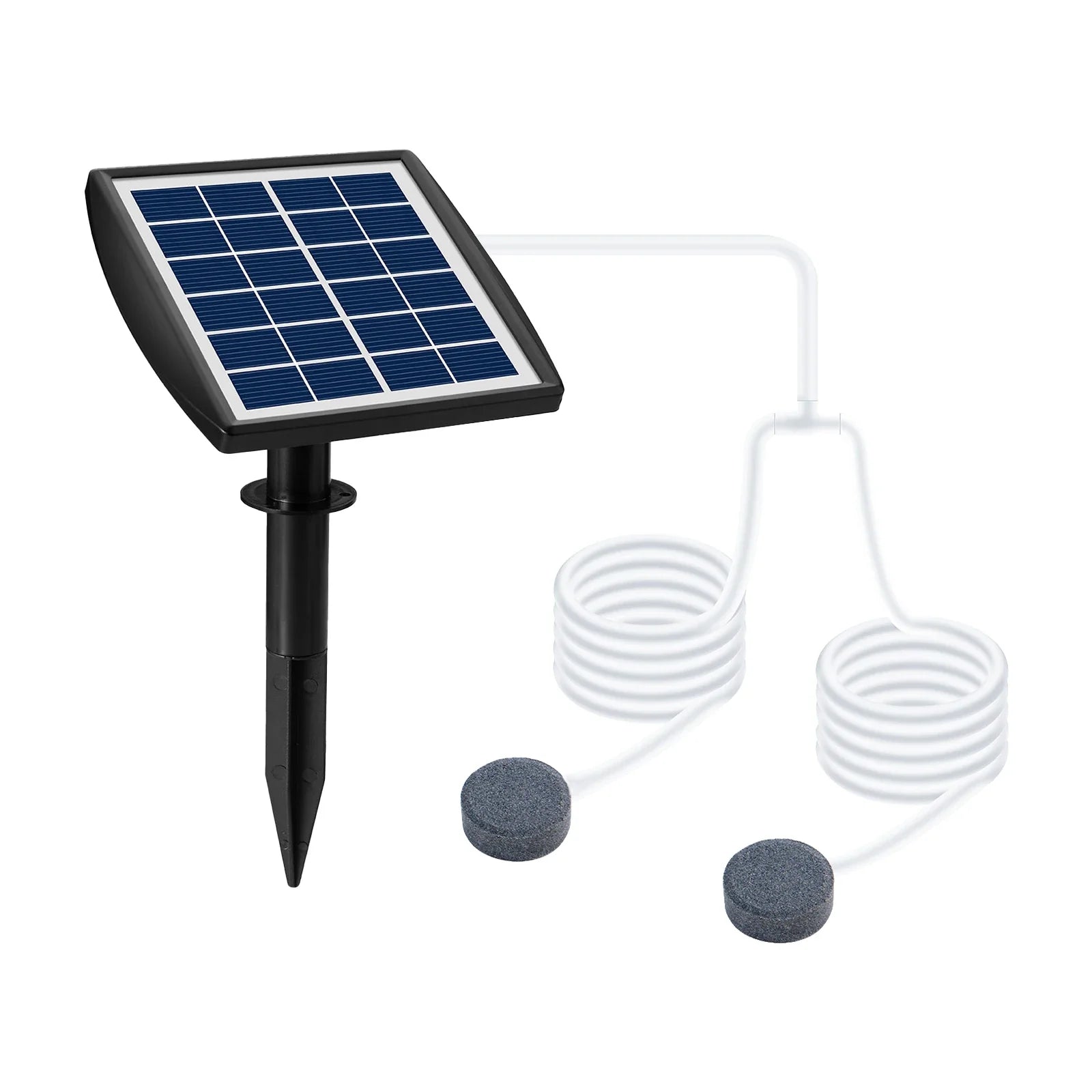 AquaSola Solar-powered Oxygen Pump with Battery | 6V 2W | For Ponds & Aquariums | Includes 2 Air Stones & 0.25 cm Hose