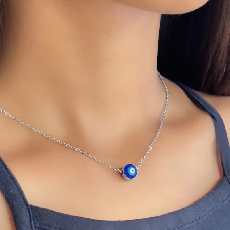 Blue Evil Eye Clavicle Necklace in Stainless Steel