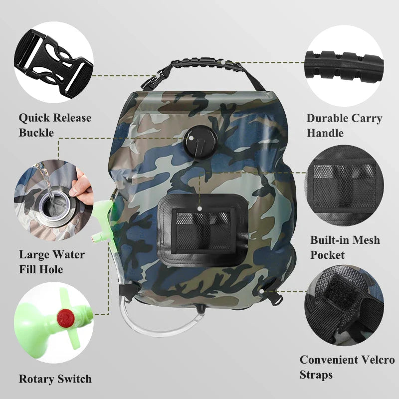 Solar shower SunFlow | 20L capacity | Portable & self-heating | With shower head & hose