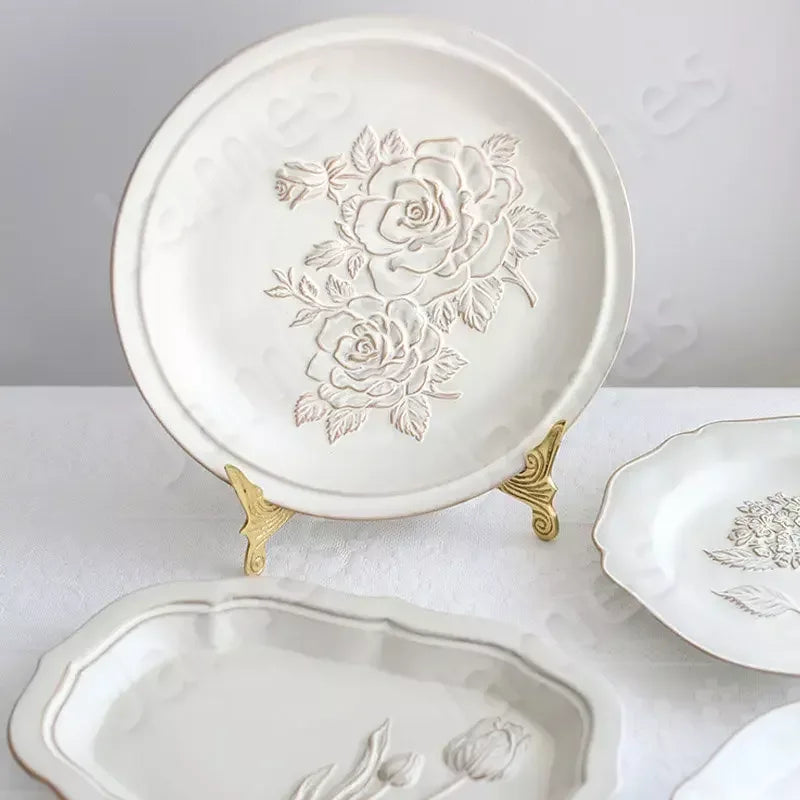 French embossed flower plates