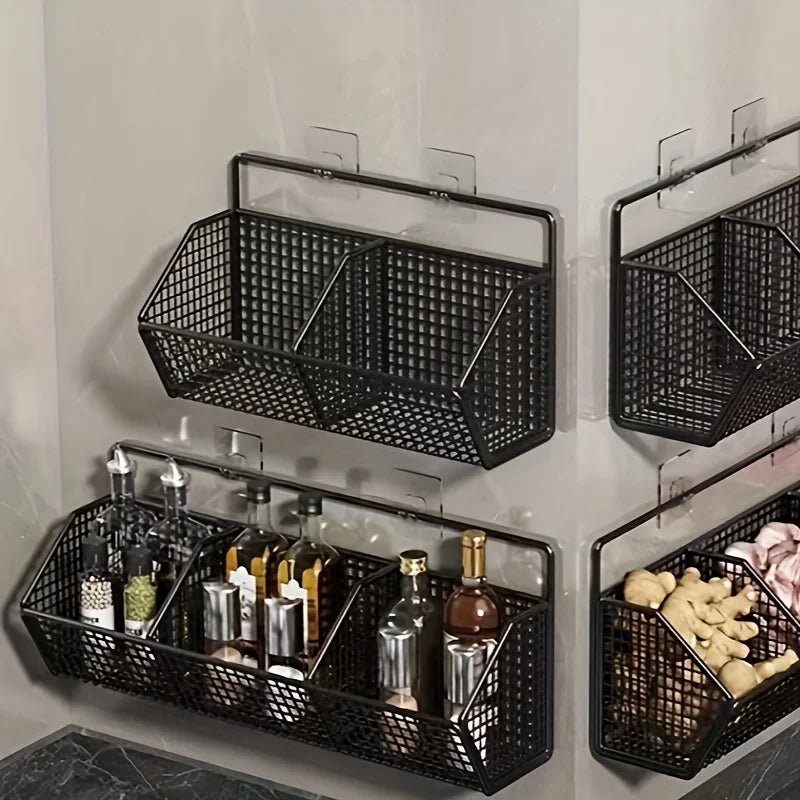 KITCHEN BASKET 3in1 Storage Rack | For Onion, Garlic & Ginger | Rustproof & Wall-mounted – Black