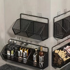 KITCHEN BASKET 3in1 Storage Rack | For Onion, Garlic & Ginger | Rustproof & Wall-mounted – Black