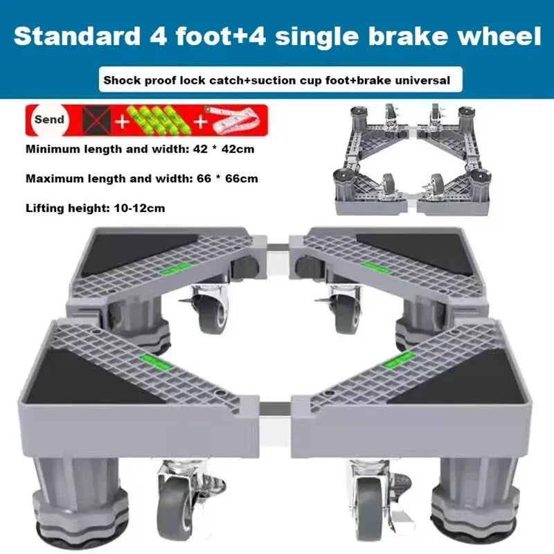 Stabilova Adjustable Roll Base for Washing Machine & Refrigerator | With 4 Double Wheels & Shock Absorption | Height Adjustable & Load-Bearing