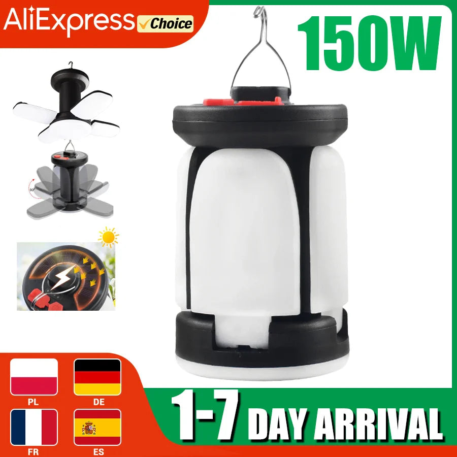 LUMALITE Solar Camping Lamp | USB & Solar Charging | 6 Light Modes | Foldable & Power Bank – 1000 Lumen