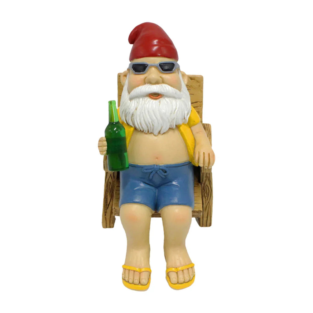 Sunbathing Gnome Statue made of Resin with Lounger for Garden Decoration