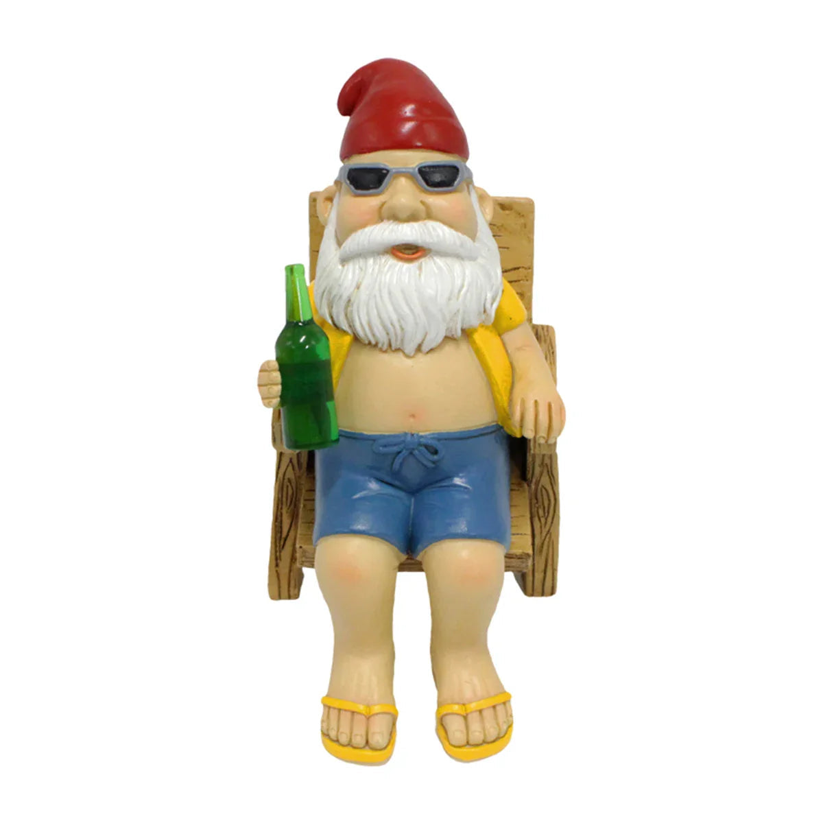 Sunbathing Gnome Statue made of Resin with Lounger for Garden Decoration