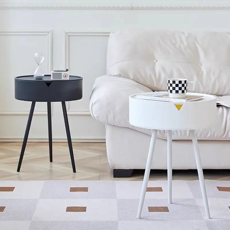Round Plastic Side Table with Storage Space and Mobile Design