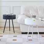 Round Plastic Side Table with Storage Space and Mobile Design