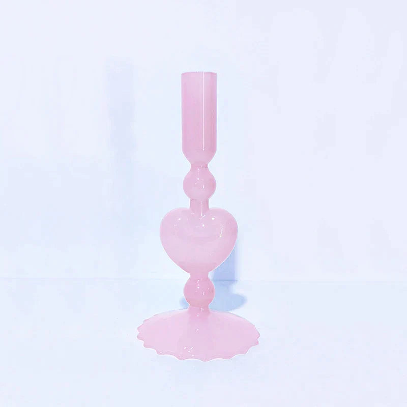 Retro Taper Candle Holder Red Heart Shape Glass Candle Holder Wedding Table Decoration Home Party Glass Vase Decor
