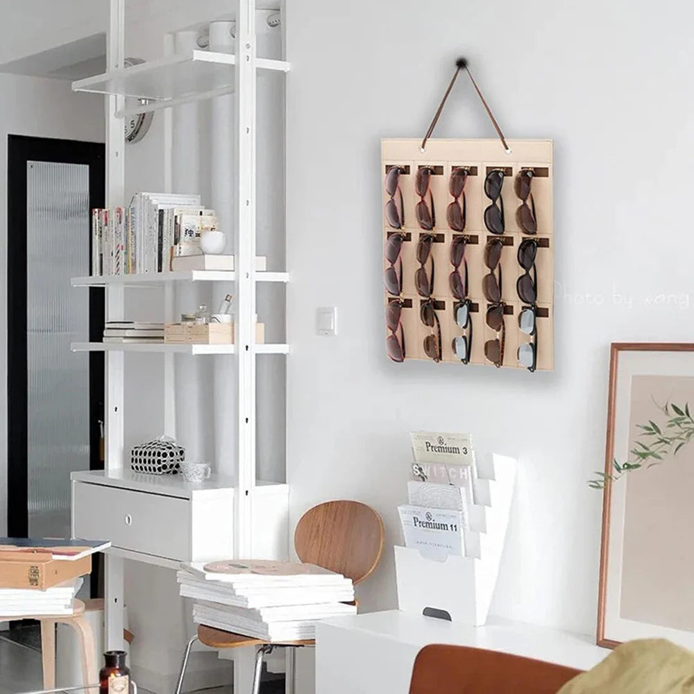 GlasSpace Organizer | Wall-mounted Glasses Holder | Foldable Sunglasses Storage Bag | Space-saving & Dustproof | 42 × 38 cm