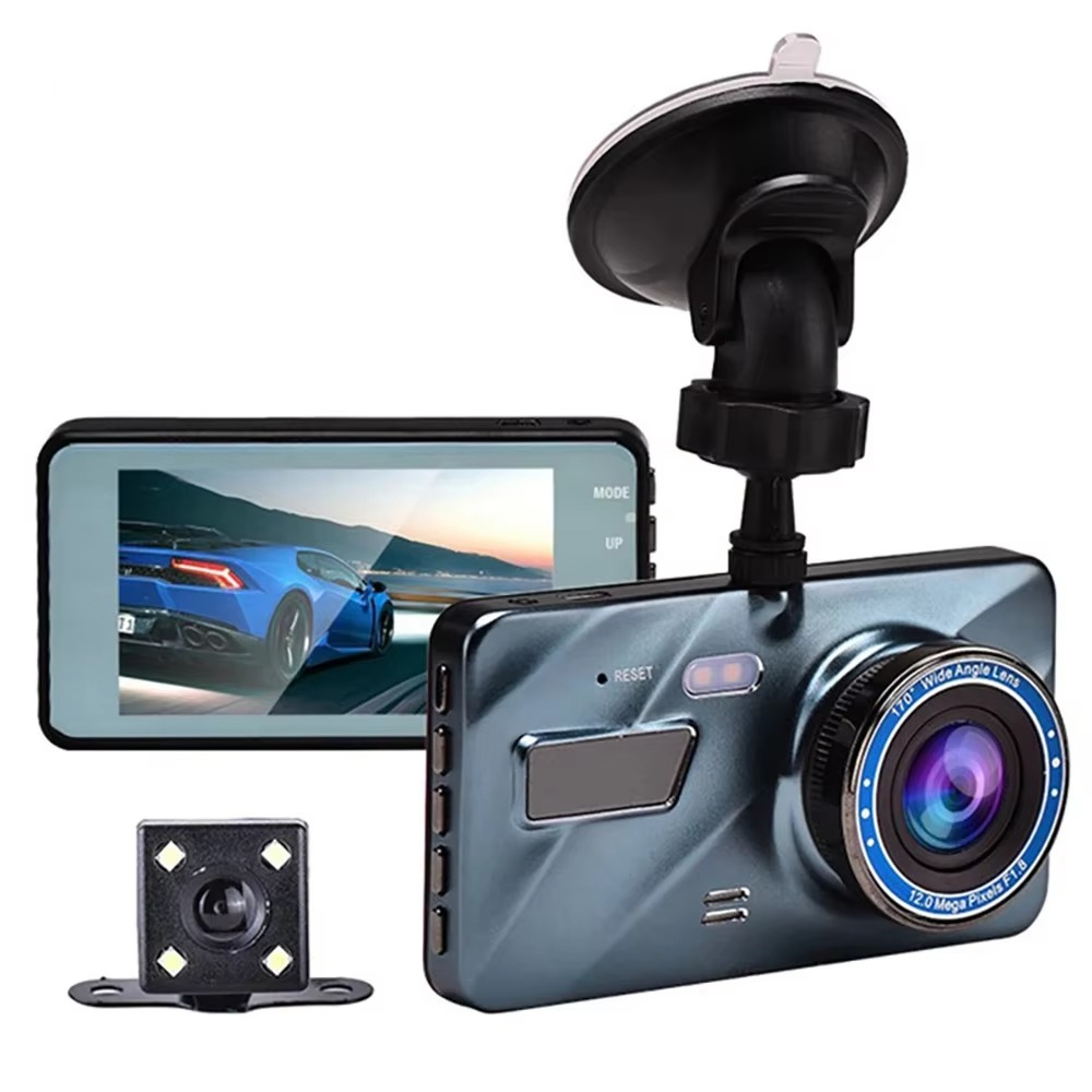 4" Dual Lens Dash Cam with Full HD 1080P, Night Vision, Front and Rear View, Loop Recording, Aluminum Alloy Black Box