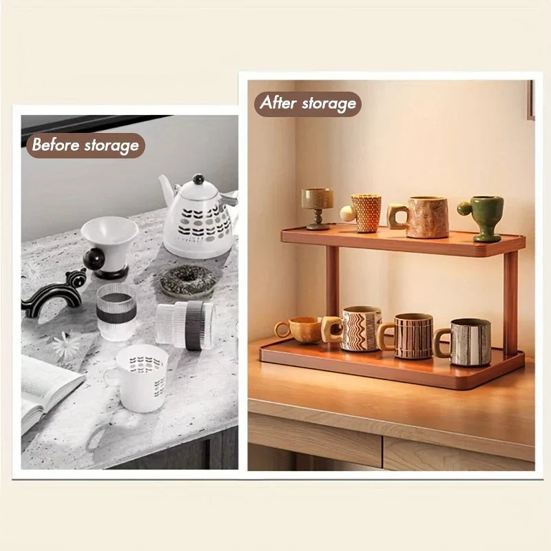 BambuCasa 2-tier wooden shelf