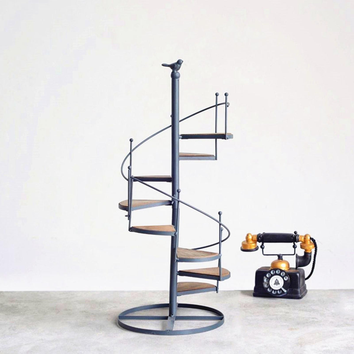 Elegant spiral-shaped plant stand for balcony and garden arrangements