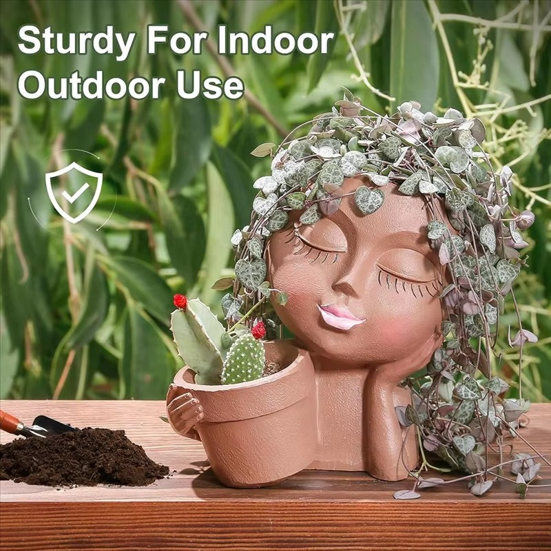 Chic Dual Face Head Planters for Indoor and Outdoor Use