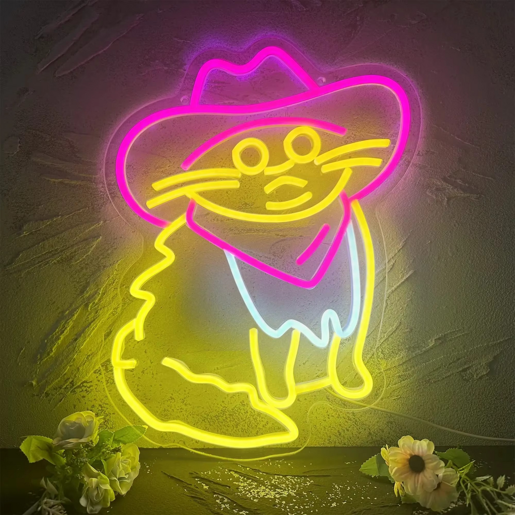 USB-Enabled Cat Cowboy Neon Light - Perfect for Bedrooms, Game Rooms, and Parties