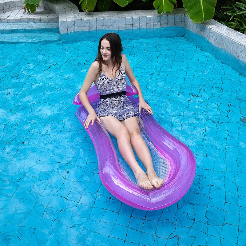 AquaLiva Inflatable Swimming Lounger Rooxin | Ergonomic Pool Air Mattress with Mesh & Armrests | For Pool, Lake & Beach