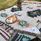 AztecaLoom Boho Blanket | XXL Aztec Throw with Fringes | Southwestern Ethno Style | Vintage Throw Blanket made of Cotton Blend