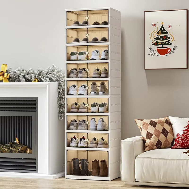 Transparent Foldable Shoe Organizer with Single- or Double-Row Storage