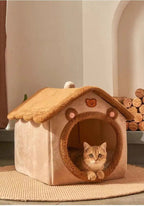 Plush Pet House with Roof & Anti-Slip Bottom